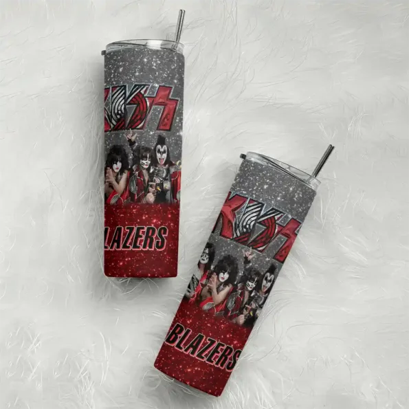 customized portland trail blazers kiss band black skinny tumbler top rated.webp