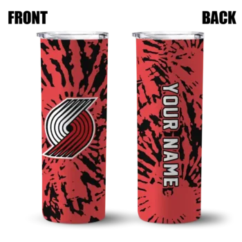 customized portland trail blazers metallic grid red skinny tumbler fashion forward.webp