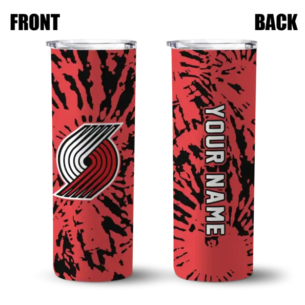 customized portland trail blazers metallic grid red skinny tumbler fashion forward.webp