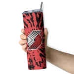 customized portland trail blazers metallic grid red skinny tumbler best selling 1.webp