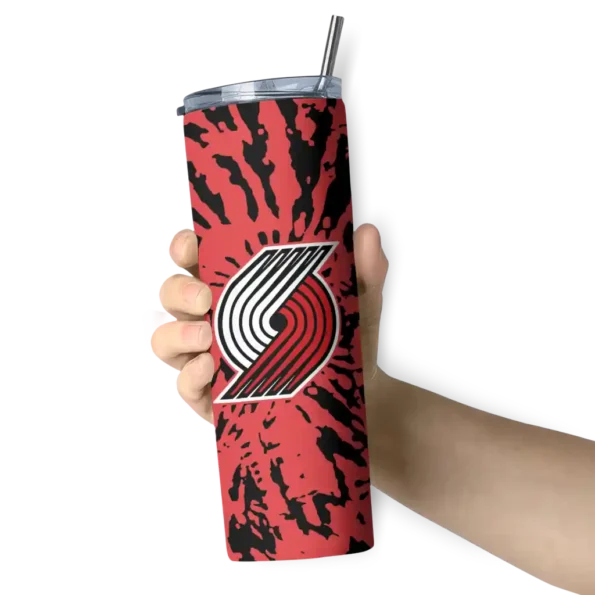 customized portland trail blazers metallic grid red skinny tumbler premium grade.webp