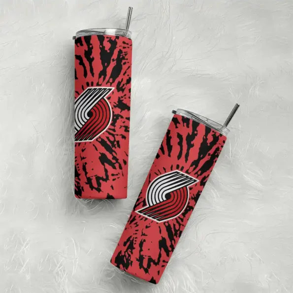 customized portland trail blazers metallic grid red skinny tumbler top rated.webp