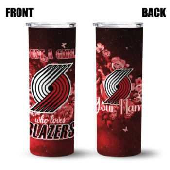 customized portland trail blazers rose romance red black skinny tumbler fashion forward.webp