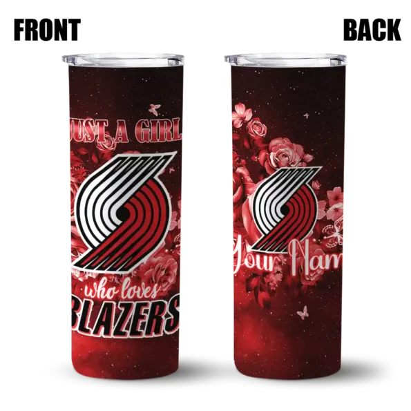 customized portland trail blazers rose romance red black skinny tumbler fashion forward.webp