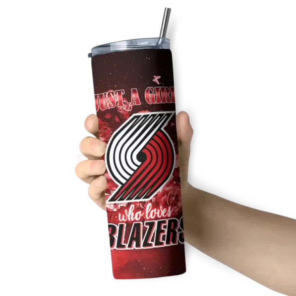 customized portland trail blazers rose romance red black skinny tumbler premium grade.webp