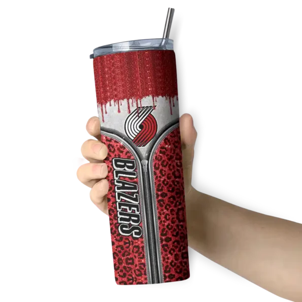 customized portland trail blazers sparkle drip red skinny tumbler premium grade.webp