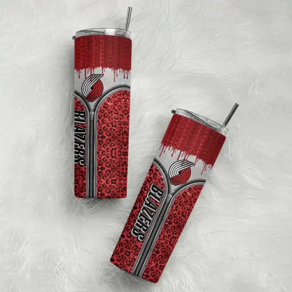 customized portland trail blazers sparkle drip red skinny tumbler top rated.webp