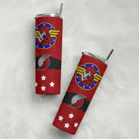customized portland trail blazers star cluster red skinny tumbler top rated.webp