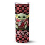 customized portland trail blazers yoda cozy red black skinny tumbler best selling 1.webp