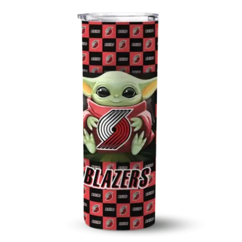 customized portland trail blazers yoda cozy red black skinny tumbler best selling 1.webp