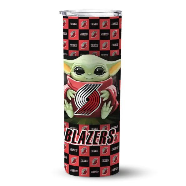 customized portland trail blazers yoda cozy red black skinny tumbler best selling 1.webp