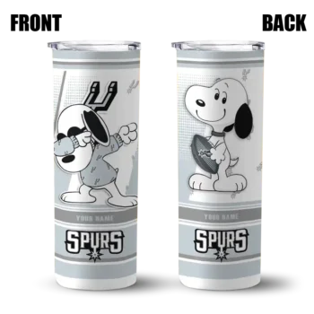 customized san antonio spurs snoopy dog silver white skinny tumbler fashion forward.webp