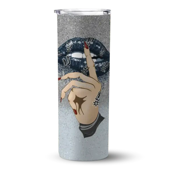 customized san antonio spurs sparkle lips silver skinny tumbler best selling 1.webp