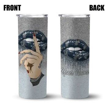 customized san antonio spurs sparkle lips silver skinny tumbler fashion forward.webp