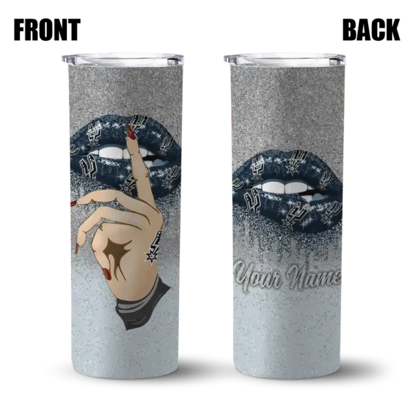 customized san antonio spurs sparkle lips silver skinny tumbler fashion forward.webp