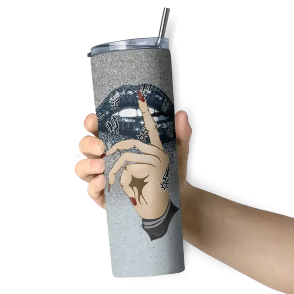 customized san antonio spurs sparkle lips silver skinny tumbler premium grade.webp