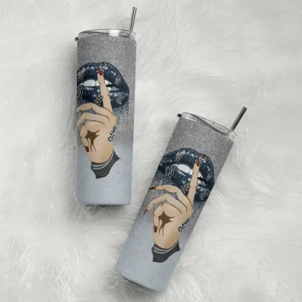 customized san antonio spurs sparkle lips silver skinny tumbler top rated.webp