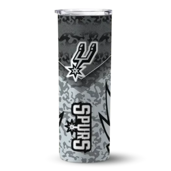 customized san antonio spurs spiral burst print silver skinny tumbler best selling 1.webp