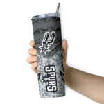 customized san antonio spurs spiral burst print silver skinny tumbler best selling 1.webp