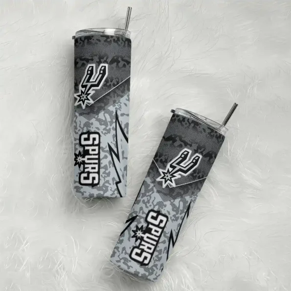 customized san antonio spurs spiral burst print silver skinny tumbler top rated.webp
