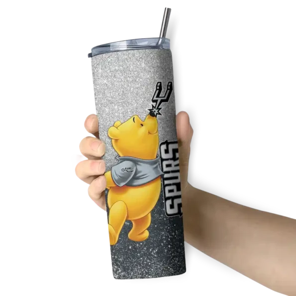 customized san antonio spurs winnie the pooh silver gray skinny tumbler premium grade.webp