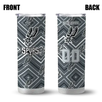 customized san antonio spurs zipper leopard silver skinny tumbler fashion forward.webp