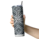 customized san antonio spurs zipper leopard silver skinny tumbler best selling 1.webp
