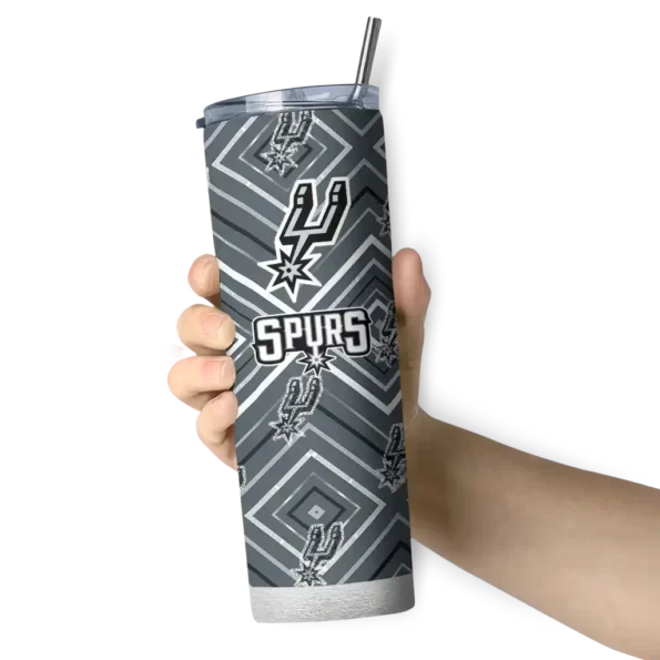 customized san antonio spurs zipper leopard silver skinny tumbler premium grade.webp