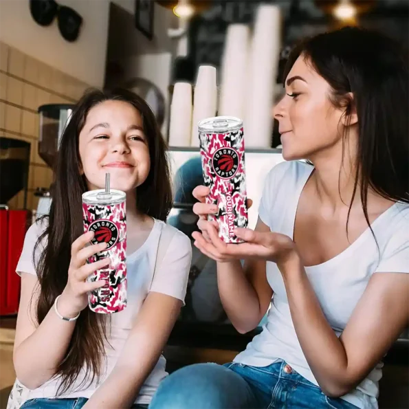 customized toronto raptors claw marks red white skinny tumbler trendy.webp