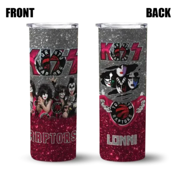 customized toronto raptors kiss band black skinny tumbler fashion forward.webp