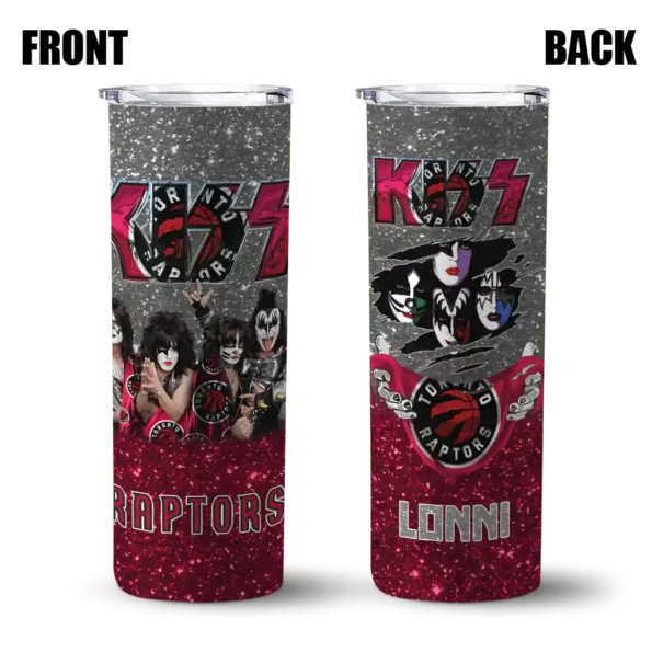 customized toronto raptors kiss band black skinny tumbler fashion forward.webp