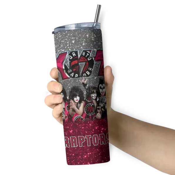 customized toronto raptors kiss band black skinny tumbler premium grade.webp