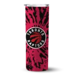 customized toronto raptors metallic grid red skinny tumbler best selling 1.webp