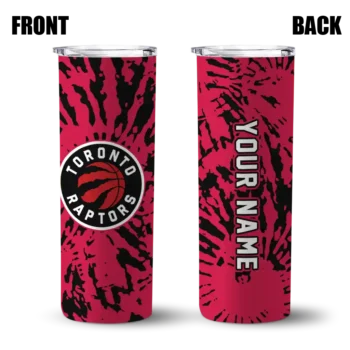 customized toronto raptors metallic grid red skinny tumbler fashion forward.webp