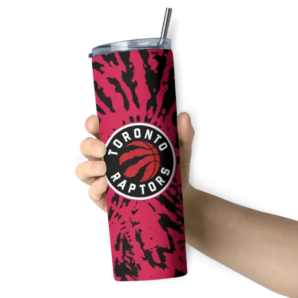 customized toronto raptors metallic grid red skinny tumbler premium grade.webp