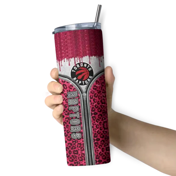 customized toronto raptors sparkle drip red skinny tumbler premium grade.webp