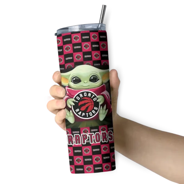 customized toronto raptors yoda cozy red black skinny tumbler premium grade.webp
