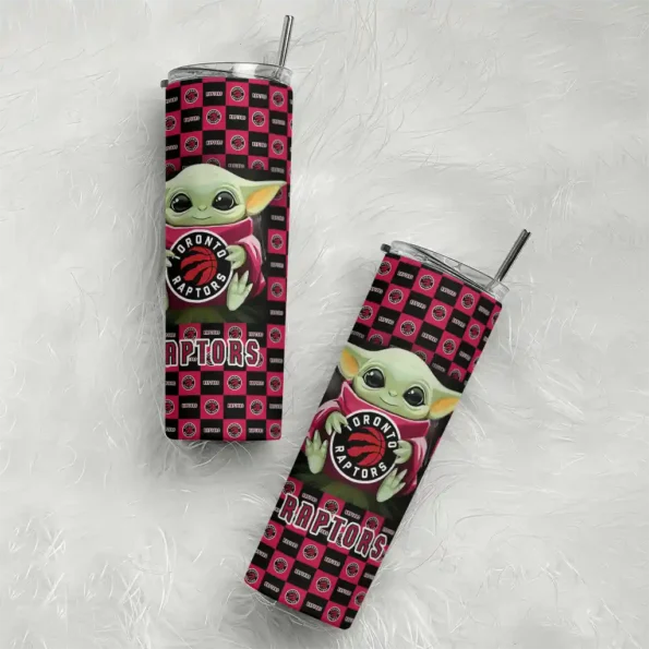 customized toronto raptors yoda cozy red black skinny tumbler top rated.webp
