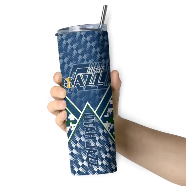 customized utah jazz monogram burst navy white skinny tumbler premium grade.webp