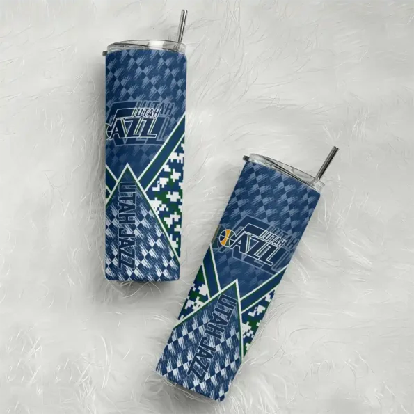customized utah jazz monogram burst navy white skinny tumbler top rated.webp
