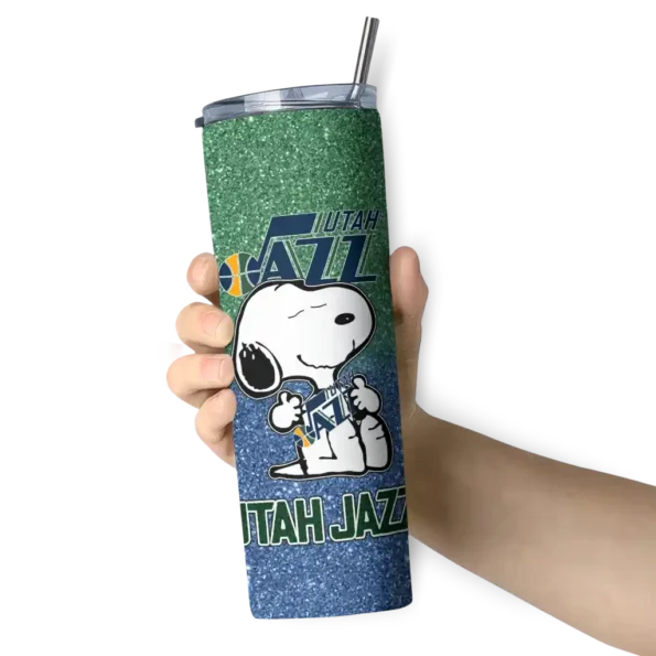 customized utah jazz snoopy attitude navy skinny tumbler premium grade.webp