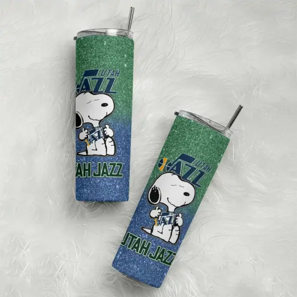 customized utah jazz snoopy attitude navy skinny tumbler top rated.webp