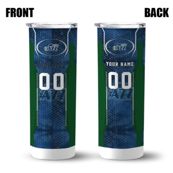 customized utah jazz stacked diamond navy skinny tumbler fashion forward.webp