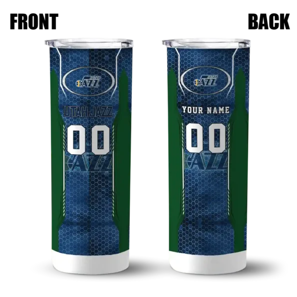 customized utah jazz stacked diamond navy skinny tumbler fashion forward.webp