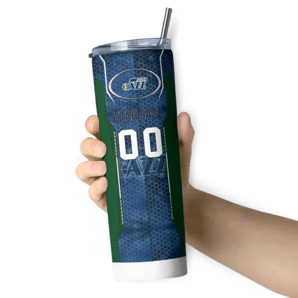 customized utah jazz stacked diamond navy skinny tumbler premium grade.webp