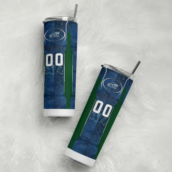 customized utah jazz stacked diamond navy skinny tumbler top rated.webp