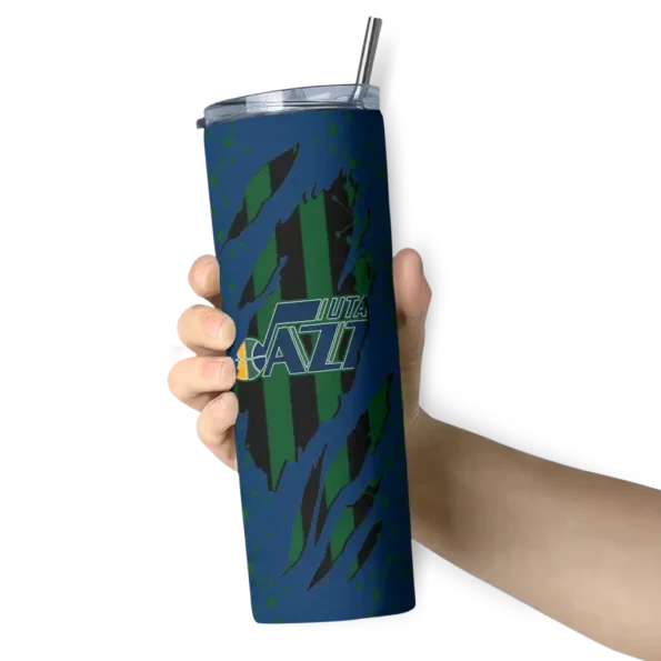 customized utah jazz star pop navy black skinny tumbler premium grade.webp