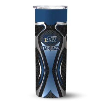 customized utah jazz superman emblem navy black skinny tumbler best selling 1.webp