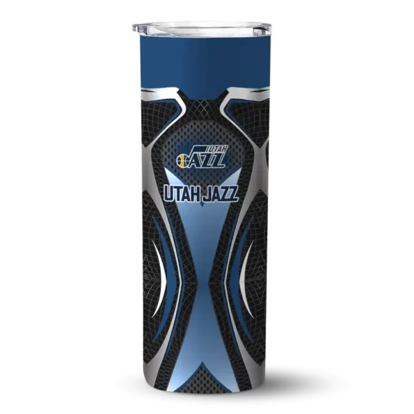 customized utah jazz superman emblem navy black skinny tumbler best selling 1.webp