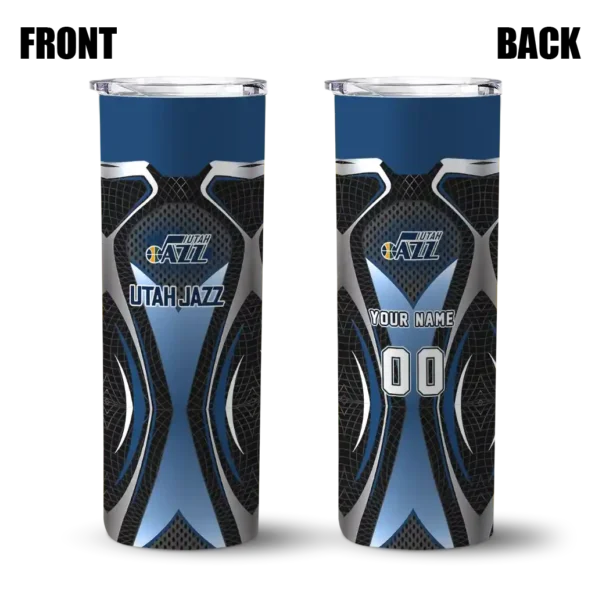 customized utah jazz superman emblem navy black skinny tumbler fashion forward.webp